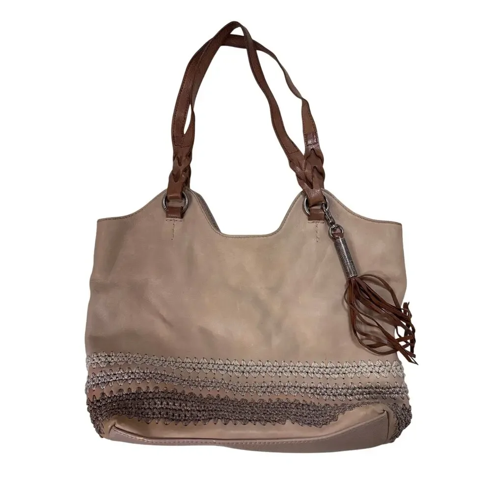 The‎ Sak Leather Tote Bag Sierra Shopper Crochet Truffle Tassel Shoulder Bag